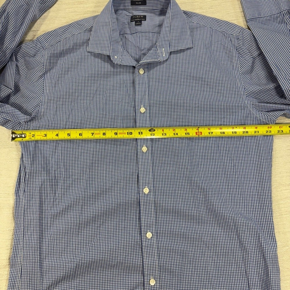 J.Crew Mens Slim Flex Wrinkle Free Blue Gingham Check Button Down Shirt L - Picture 5 of 8